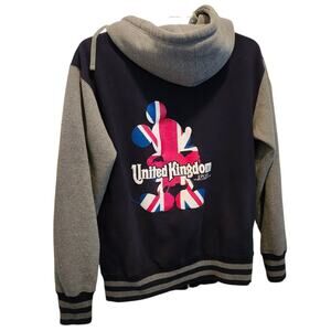 Disney United Kingdom Epcot World Showcase Unisex Black Gray Hoodie Jacket Sz L